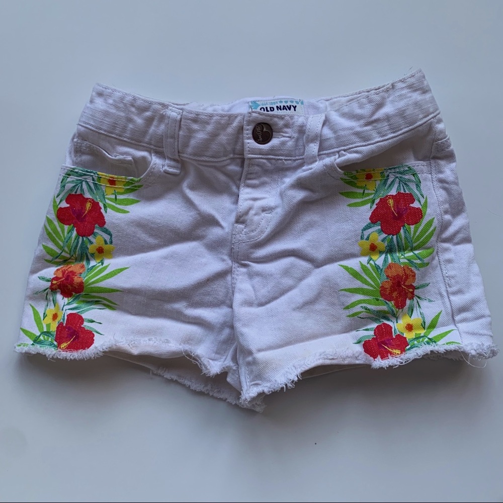 Old navy white jean shorts floral design size 8